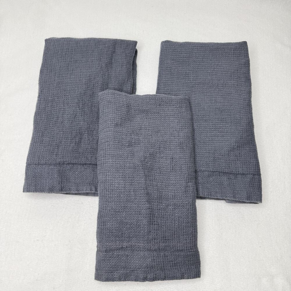 Pottery Barn Pillow Shams Set Of 3 Gray Cotton Linen Waffle Large Covers